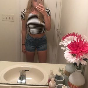 Black and white striped crop top